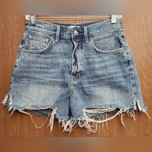7 For All Mankind Distressed Light Blue Denim Jean Shorts